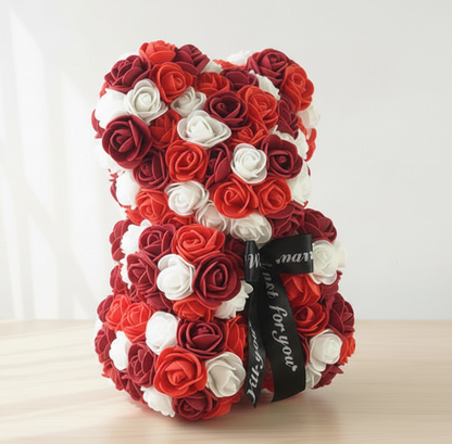 25cm Faux Flower Bear - Rose Gift for Valentine's Day