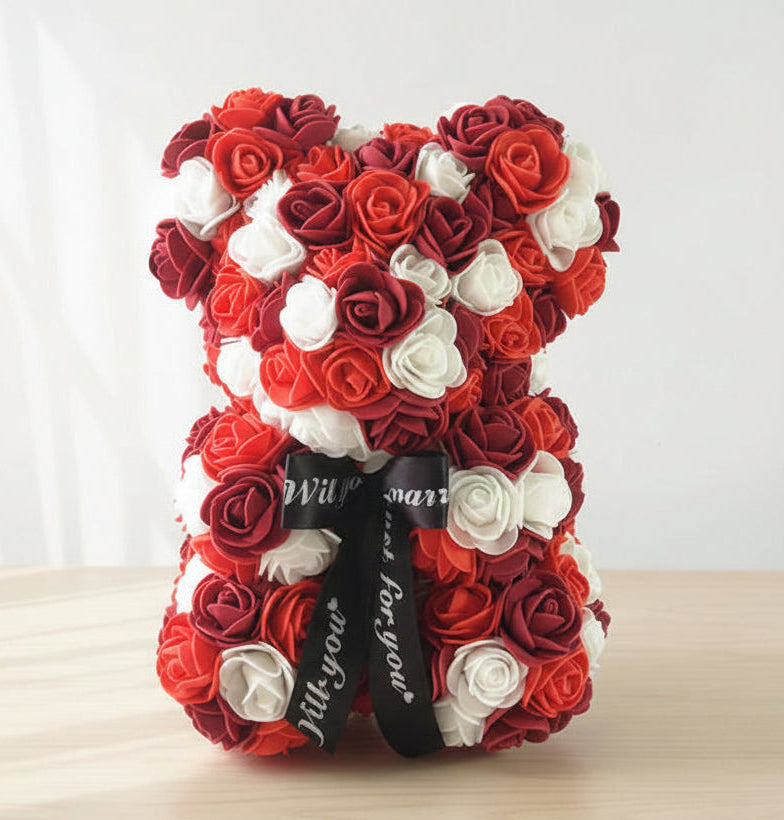 25cm Faux Flower Bear - Rose Gift for Valentine's Day