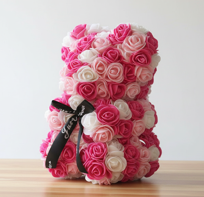 25cm Faux Flower Bear - Rose Gift for Valentine's Day