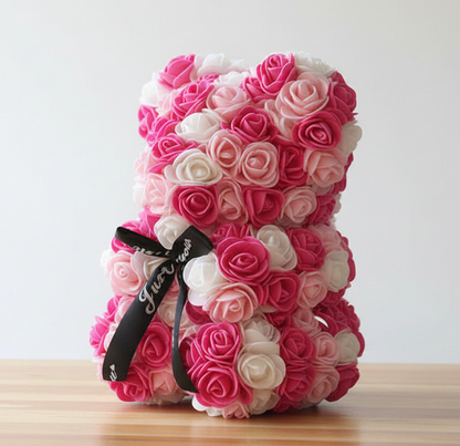 25cm Faux Flower Bear - Rose Gift for Valentine's Day