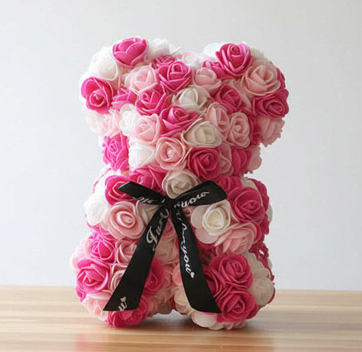 25cm Faux Flower Bear - Rose Gift for Valentine's Day