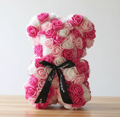25cm Faux Flower Bear - Rose Gift for Valentine's Day