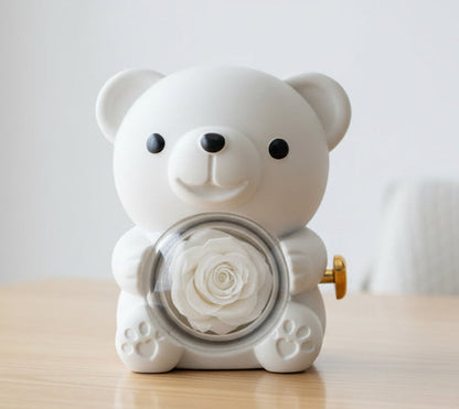 Rotating Bear with Real Rose & Heart Necklace Gift Box